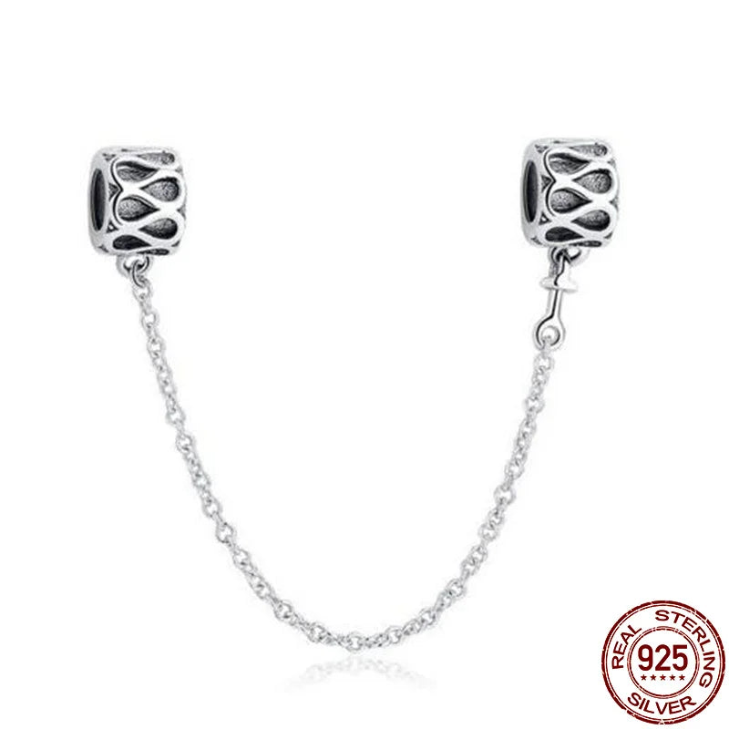 925 Sterling Silver Safety Chain Charms for Pandora Bracelets Women Jewelry