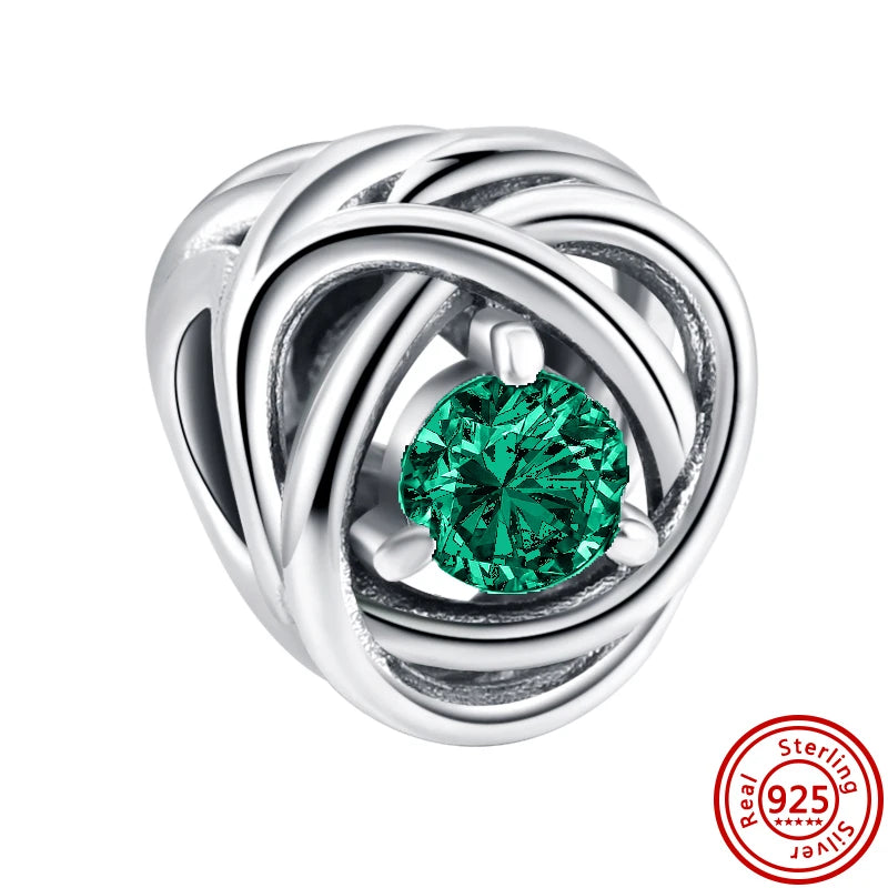 New 925 Sterling Silver Birthstone Beads | Crystal Eternity Circle Charm for Original Bracelets & Necklaces DIY Jewelry