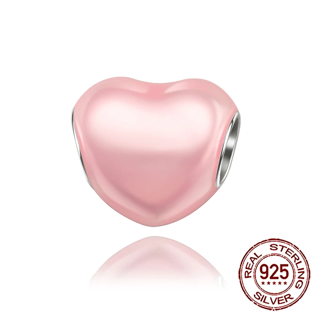 2025 New 925 Sterling Silver Colorful Shine Heart Charm Beads | Fit Snake Chain Bracelet & Necklace Women DIY Jewelry