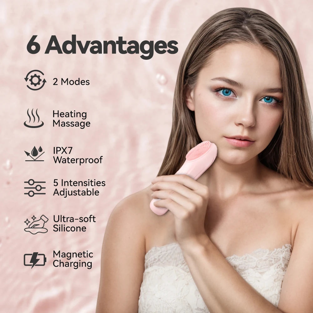 Sonic Waterproof Facial Cleansing Brush – Rechargeable Vibrating Face Scrubber for Deep Clean & Exfoliating Skin Care