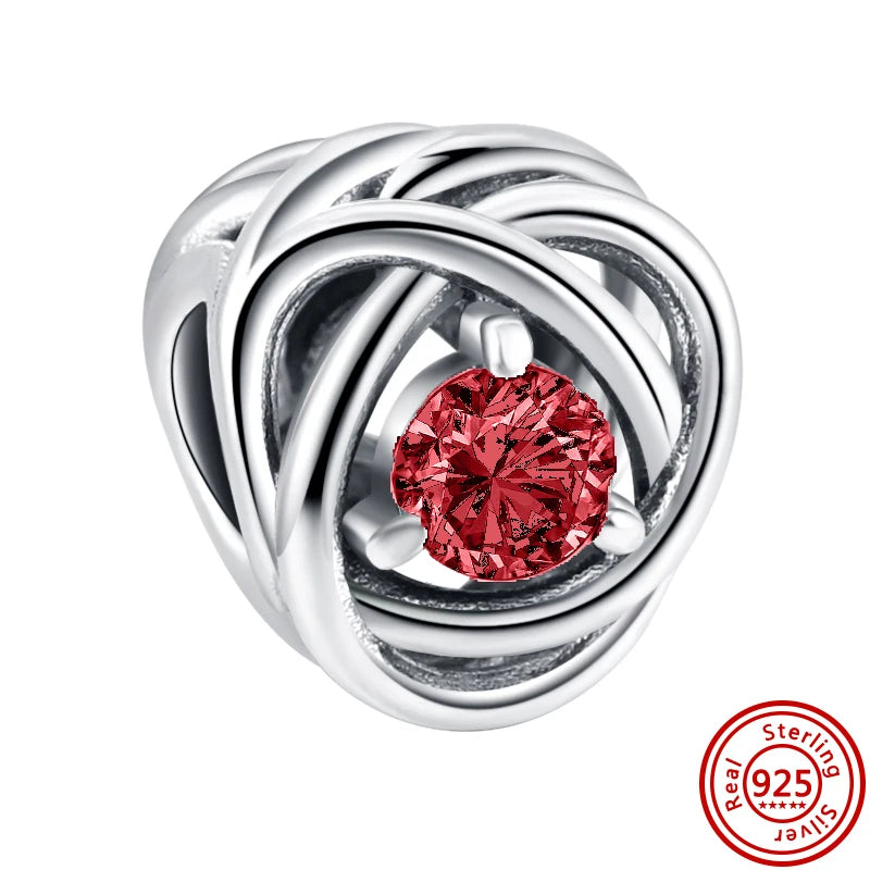 New 925 Sterling Silver Birthstone Beads | Crystal Eternity Circle Charm for Original Bracelets & Necklaces DIY Jewelry