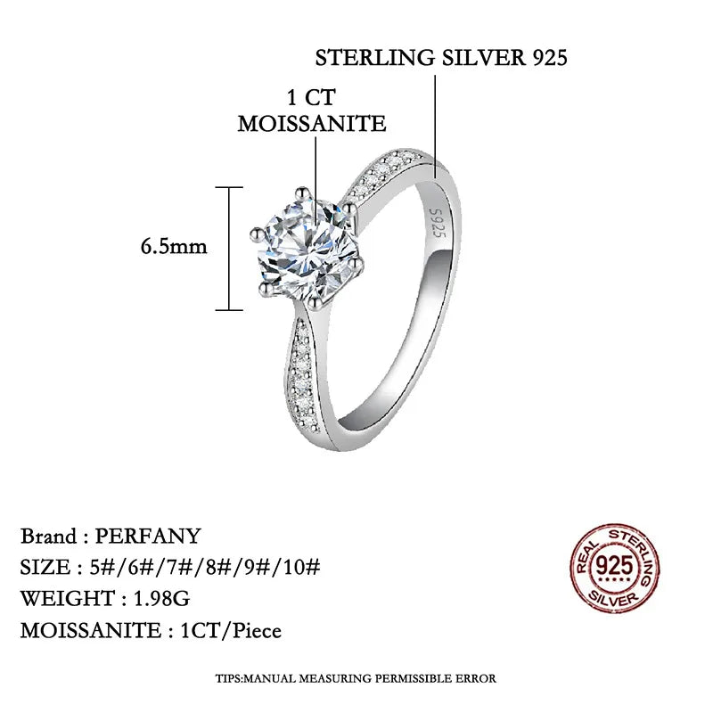 PERFANY 0.5–3CT Moissanite Ring S925 Silver | Women’s Sparkling Engagement & Wedding Jewelry