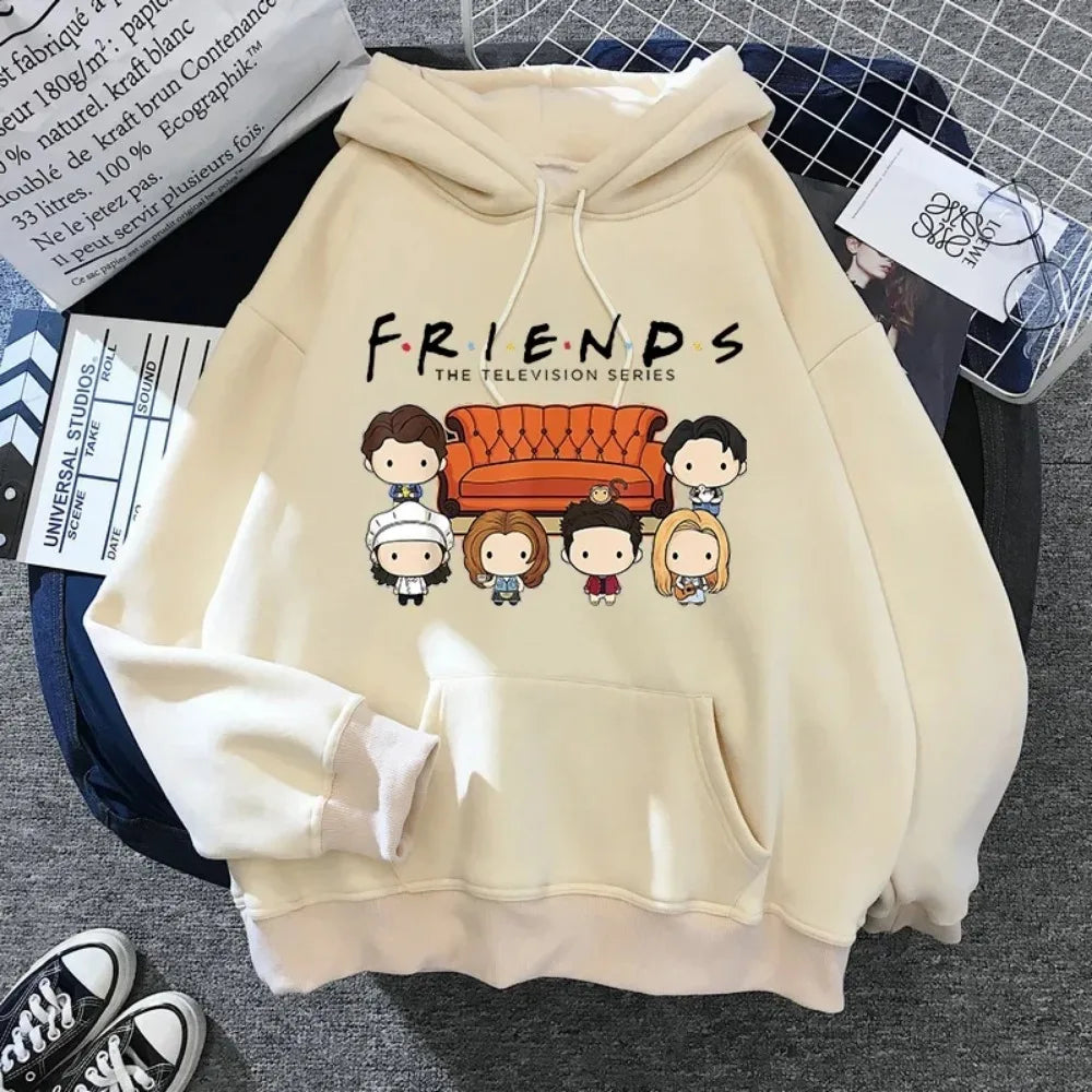 Friends TV Show Hoodie for Women – Funny Cartoon Graphic Ullzang Vintage Anime Sweatshirt 90s