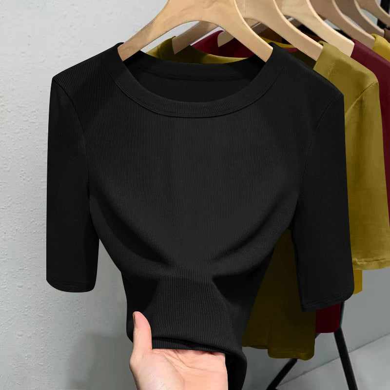 Slim Fit Ice Silk T-Shirt for Women | Summer Breathable Short Sleeve Top | Casual Round Neck Base Shirt