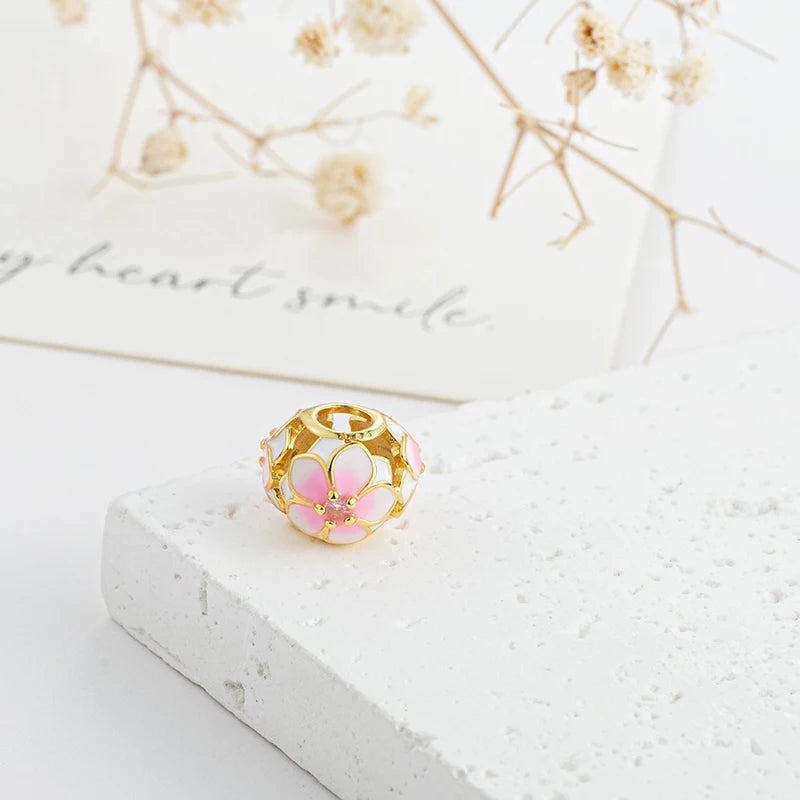 Sparkling Gold Plated Heart & Flower Clip Dangle Charm Beads | Fits Original Snake Bracelet & Necklace | DIY Jewelry Gift for Women