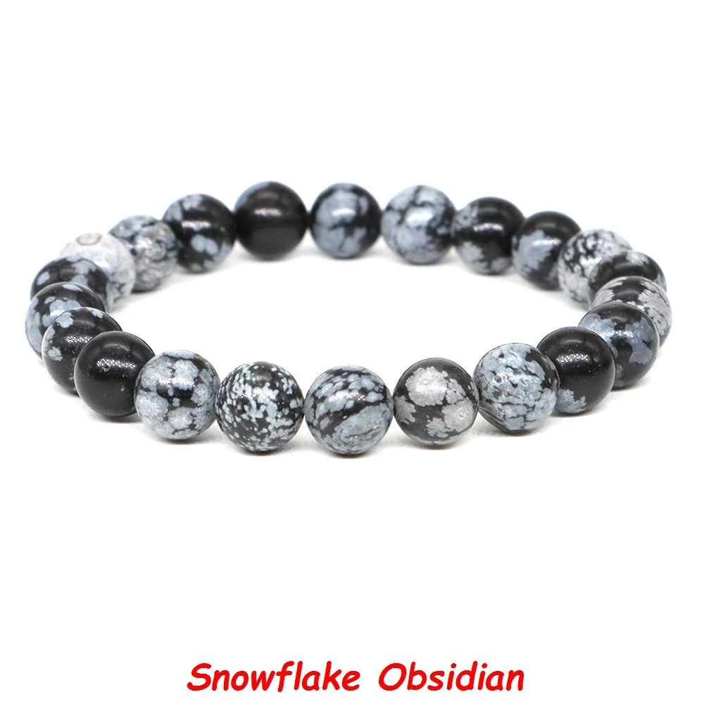 Natural Stone Healing Crystal Bracelet | Amethyst, Quartz & Agate Round Beads Elastic Stretch Bangle for Women & Men