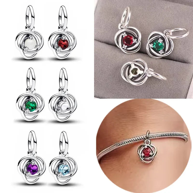 925 Sterling Silver Birthstone Eternity Circle Charms | Fit Pandora Bracelet | Women’s DIY Jewelry Gift