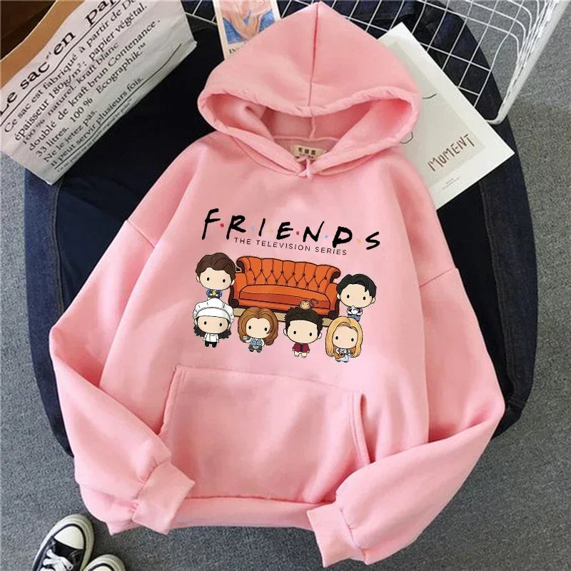 Friends TV Show Hoodie for Women – Funny Cartoon Graphic Ullzang Vintage Anime Sweatshirt 90s
