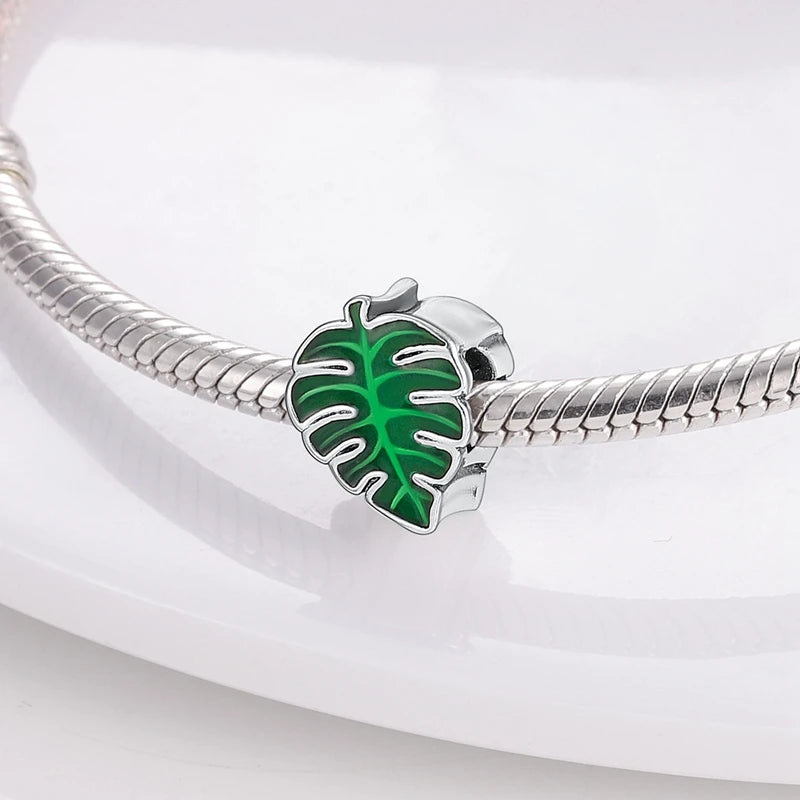 New 925 Sterling Silver Four-Leaf Clover Green Charm Bead | Lucky Pendant for Original Bracelet Jewelry Gift