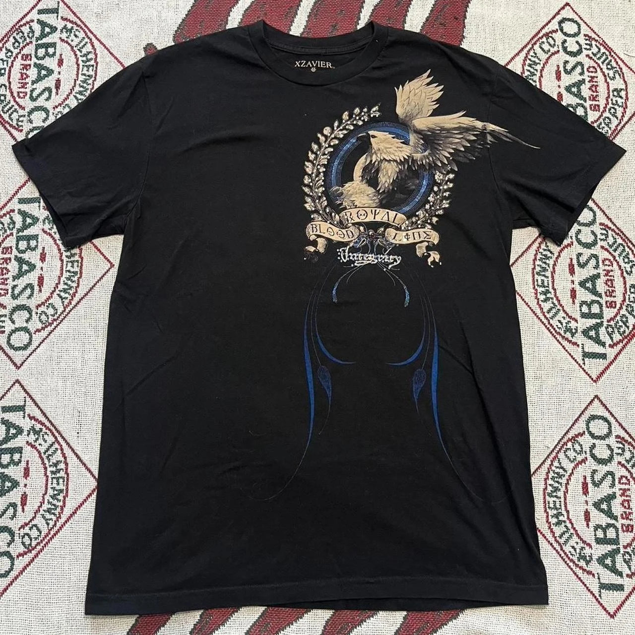 Vintage Avirex Black Short Sleeve T-Shirt | Rhinestone Double-Sided Print Retro Streetwear Top
