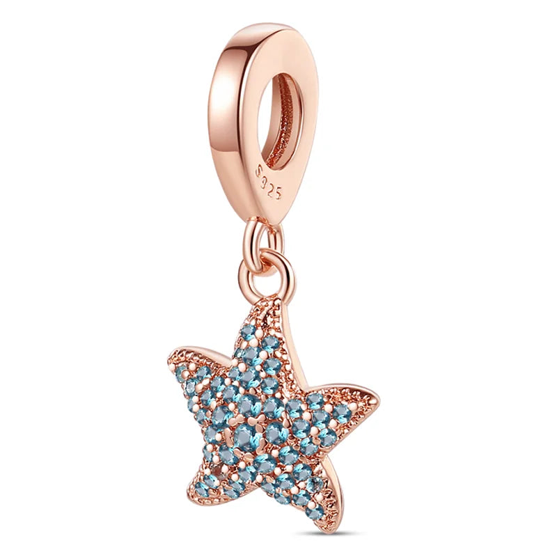 925 Sterling Silver Colorful Charms – Rose, Crown, Rainbow & Heart Dangle Beads Fit Pandora Bracelet & Necklace