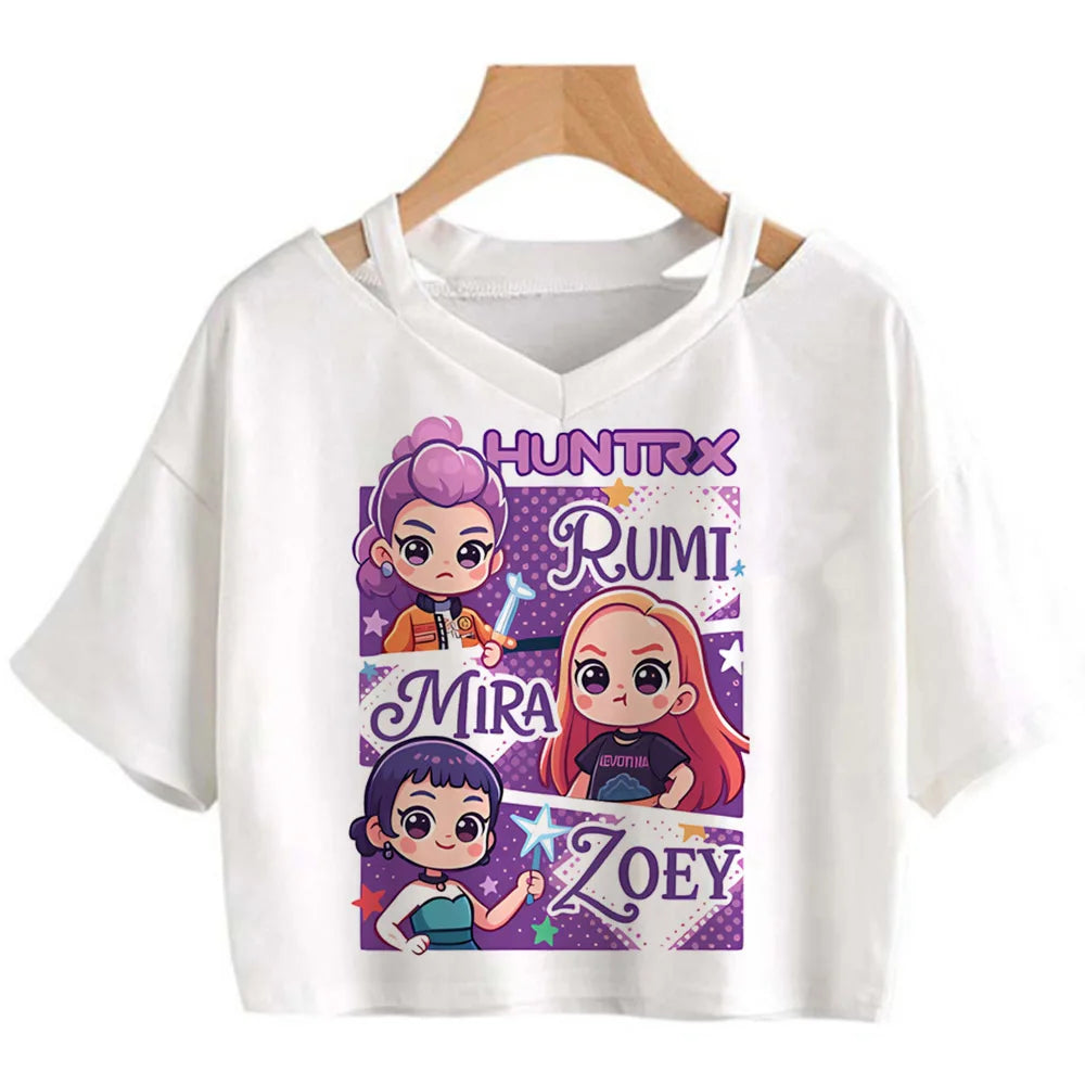 Kpop Demon Hunters Girls Crop T-Shirt – Women’s O-Neck Summer Y2K Punk Sleeveless Top