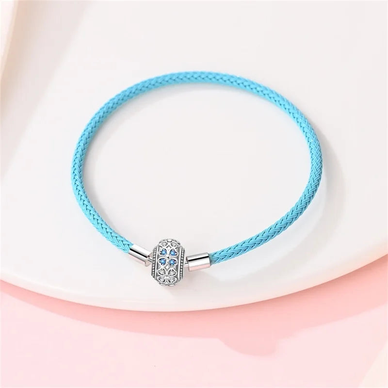 925 Sterling Silver Rainbow Leather Braided Bracelet | Eternal Love Stars & Moon Charm – DIY Women’s Beaded Jewelry Gift