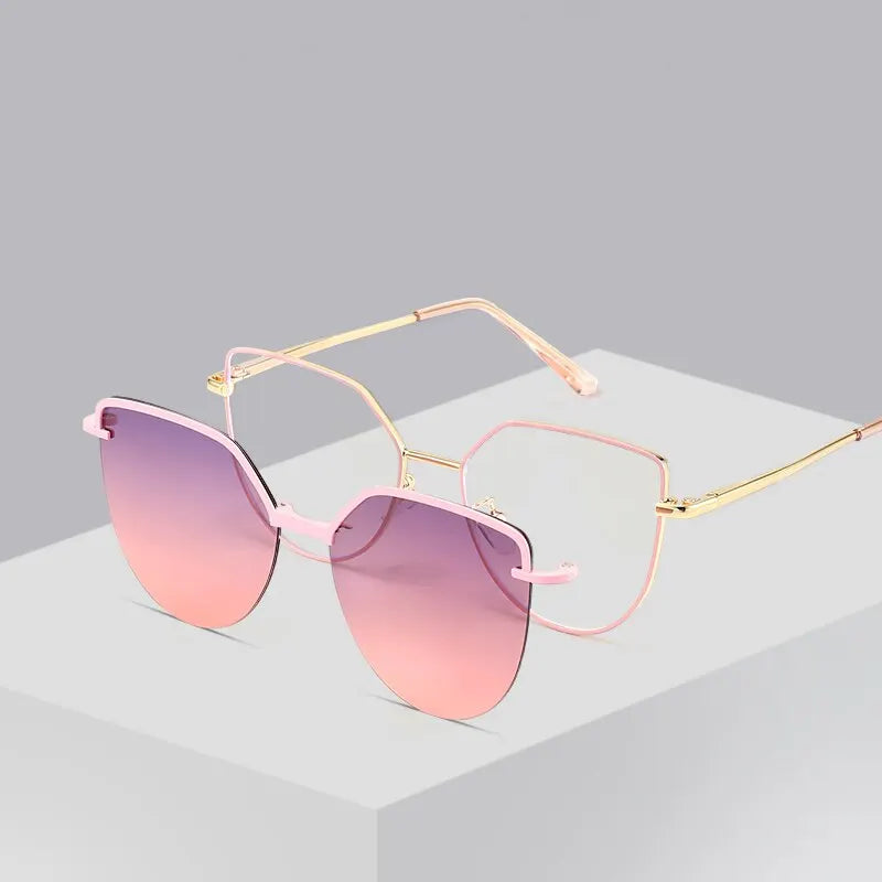 Cat Eye Flip-On Sunglasses for Women – Anti Blue Light Eyeglass Frames with Polarized Magnetic Clip | Ladies Fashion Computer Eyeglasses 7002