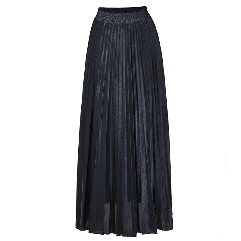 Women’s Check Pleated Maxi Skirt | High Waist Harajuku Long Swing Skirt | Gold Large Size Saias XXL