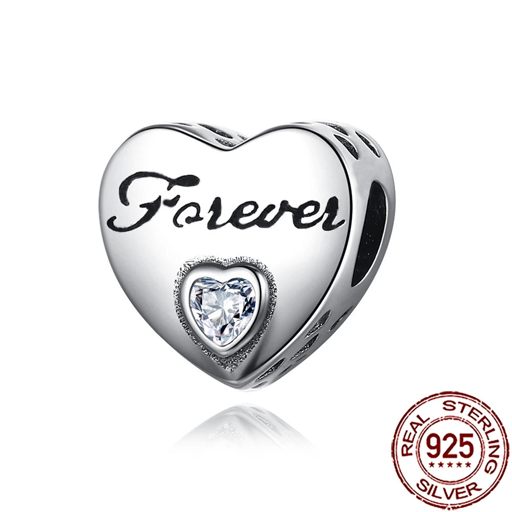 2025 New 925 Sterling Silver Family Love Heart Charm Beads | Sister, Daughter & Mother Pendant for Bracelets & DIY Jewelry