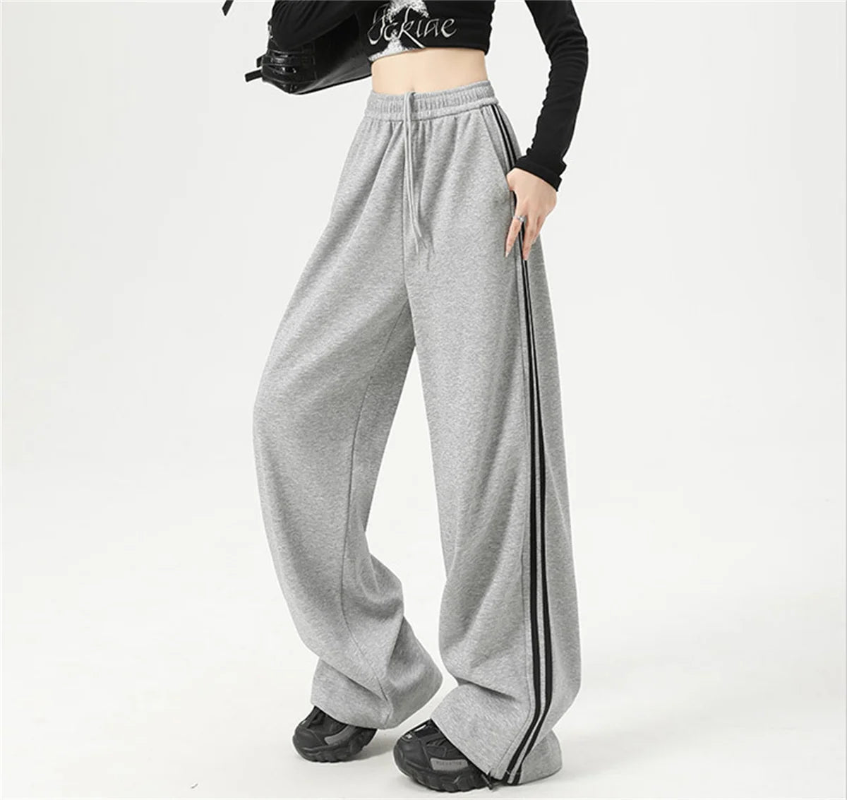 Women’s Stripe Chic Straight Pants | High Waist Color-Blocked Sweatpants | Autumn Spring Casual Streetwear