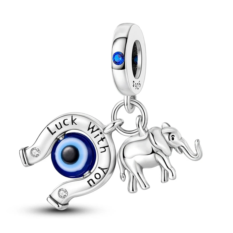 Blue 925 Sterling Silver Rotating Evil Eye Palm Moon Starry Sky Charms | Fit Original Bracelet Pendant Women Jewelry