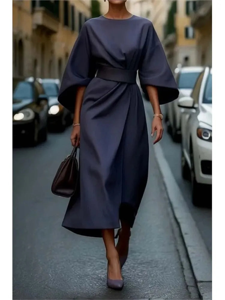 Elegant Long Sleeve Black Maxi Dress for Women | 2025 Loose O-Neck Casual Fashion Long Dress