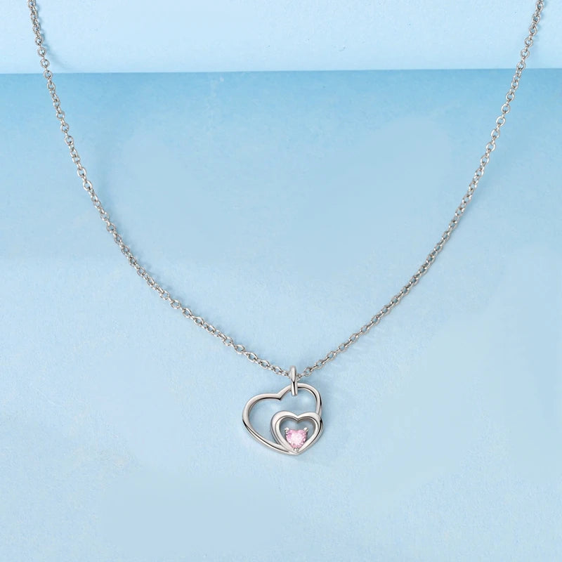 925 Sterling Silver Pink Heart & Infinity Necklace for Women Engagement Jewelry Gift