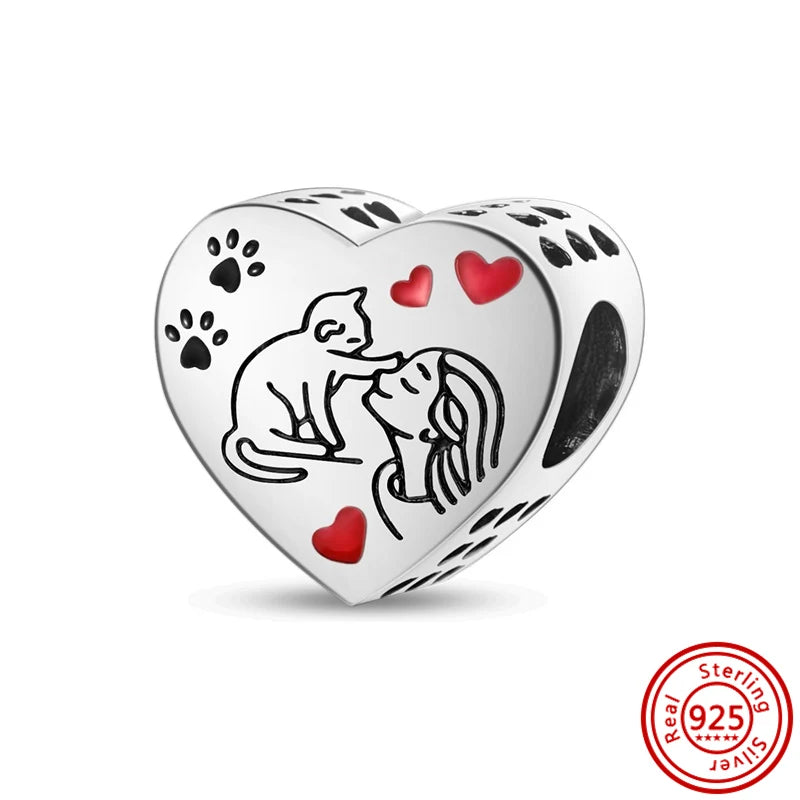 New 925 Sterling Silver Heart Paw Print Bone Clover Flower Heartbeat Charms | Fit Original Bracelet Women Jewelry Gift