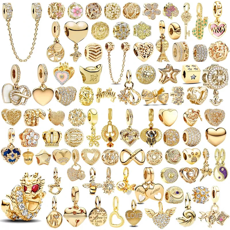 Hot Sale Gold Plated Heart & Chinese Dragon Charm Beads | Fashion Jewelry for Original Silver Bracelets