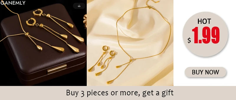 GANEMLY 316L Stainless Steel Water Drop Pendant Necklace – 18K Gold Plated Trendy Women’s Jewelry Gift