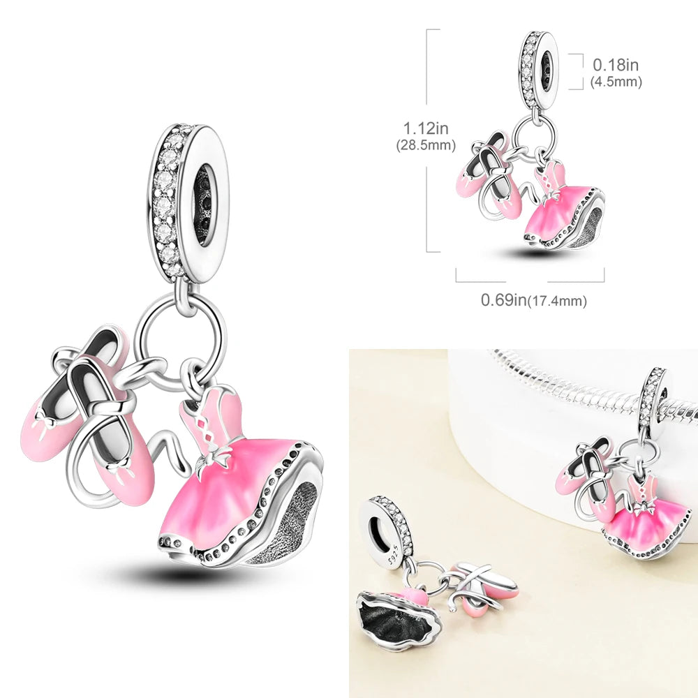 Fit Original Bangle 925 Silver Ballet Dancer Charm | Dancing Shoes Beads Pendant for Bracelet & Necklace DIY Jewelry Gift