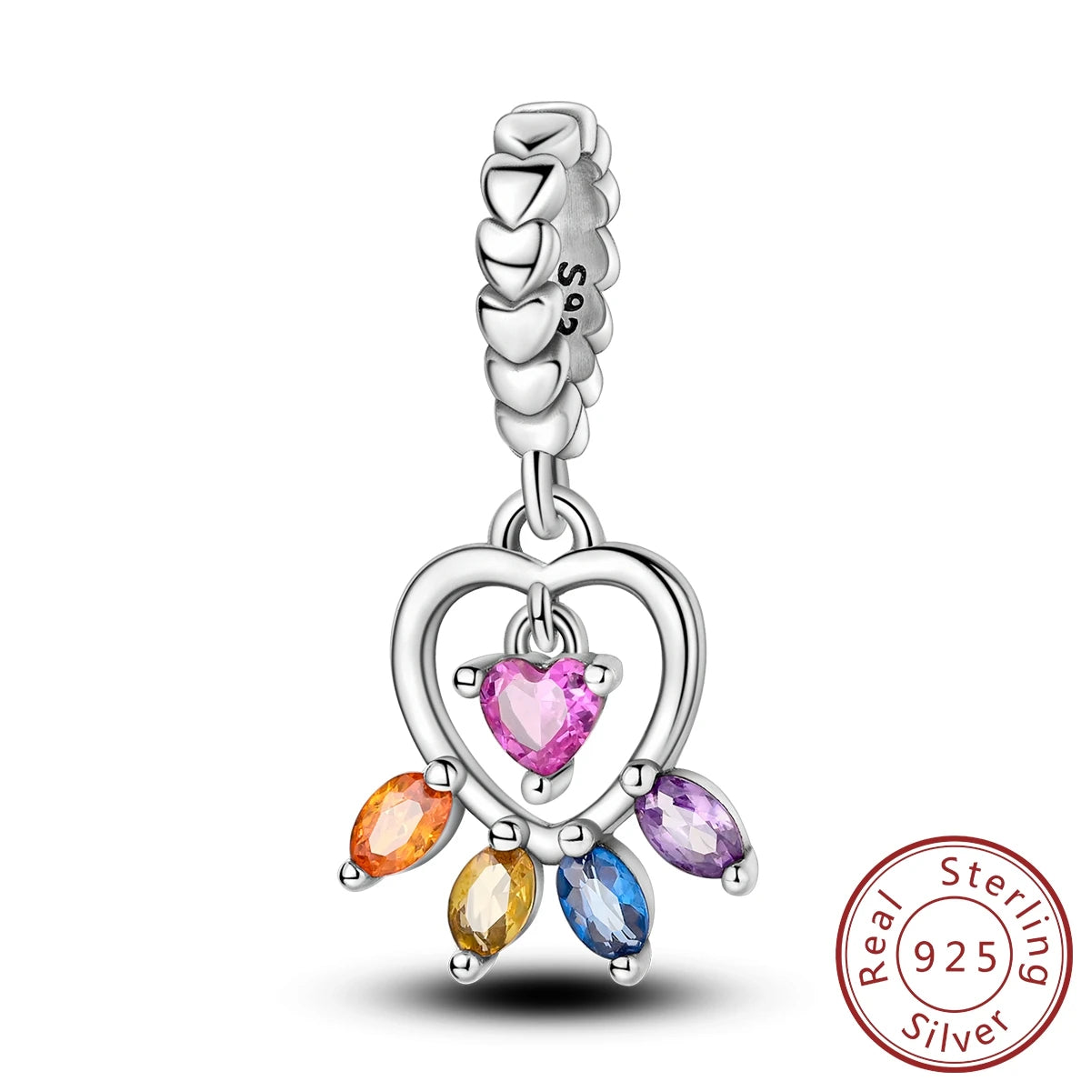 925 Sterling Silver Pink Zircon Heart Cross Charm | Fits Pandora Original Bracelet | Women’s Pendant DIY Jewelry Gift