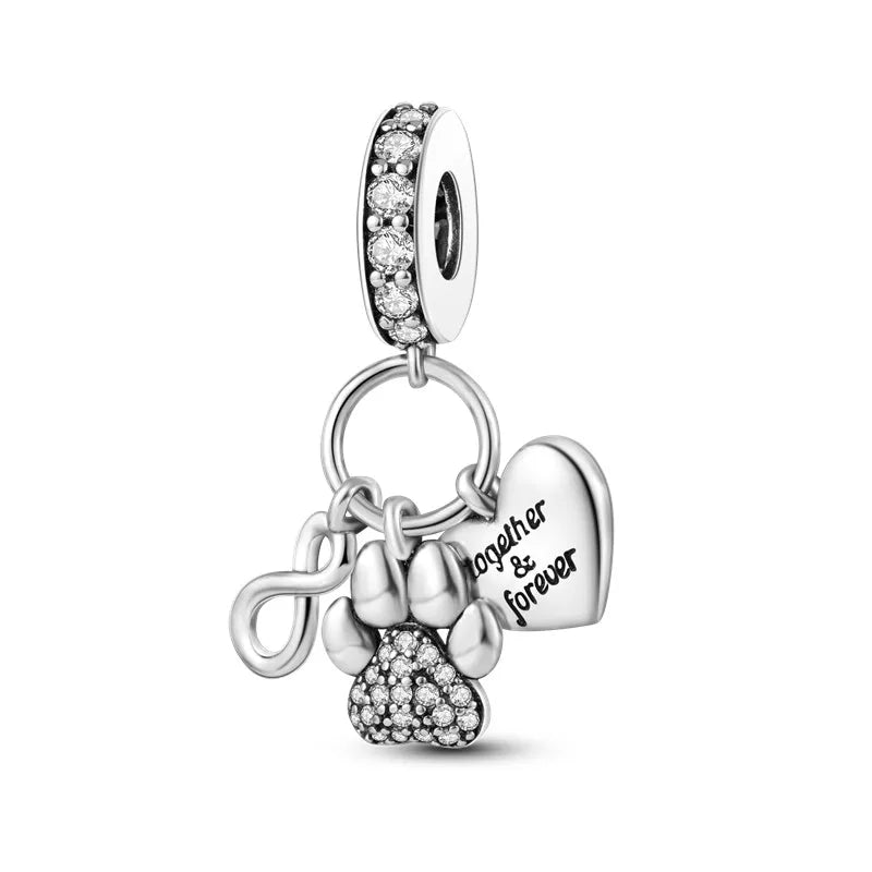925 Sterling Silver Inlaid Zircon Love Heart & Snake Dangle Charm – Fits Original Pandora Bracelet, Women’s Jewelry Pendant Bead