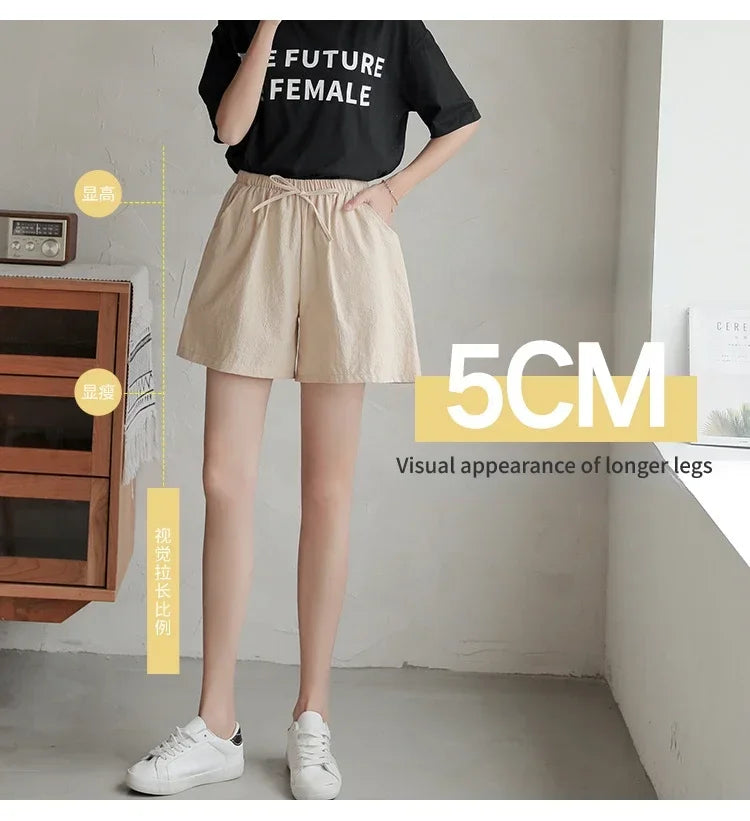 2024 Women’s Cotton Linen Summer Shorts – Casual Solid High Waist Loose Shorts with Pockets | Plus Size Soft Girls Shorts