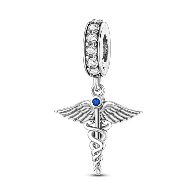 925 Sterling Silver Inlaid Zircon Love Heart & Snake Dangle Charm – Fits Original Pandora Bracelet, Women’s Jewelry Pendant Bead