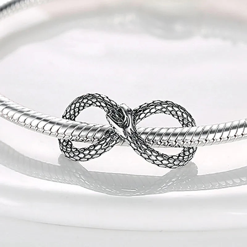 925 Sterling Silver Inlaid Zircon Love Heart & Snake Dangle Charm – Fits Original Pandora Bracelet, Women’s Jewelry Pendant Bead