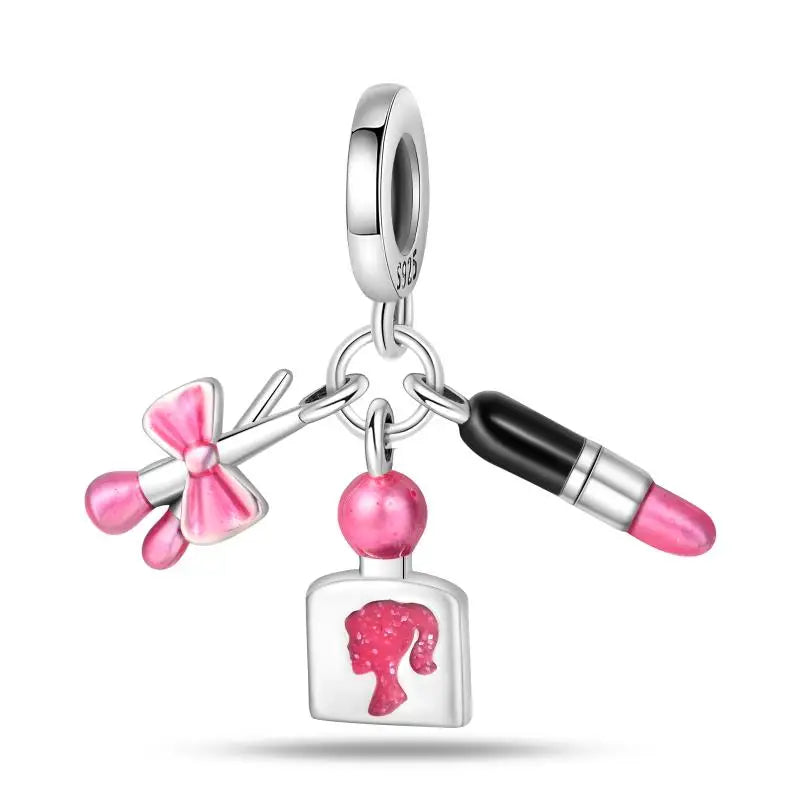 925 Silver Plated Magic Mirror Princess Angel Pink Charm Beads | Fits Original Pan 925 Bracelet | Exquisite DIY Jewelry