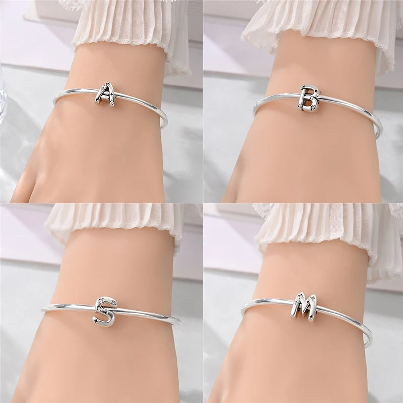 Classic 925 Sterling Silver A–Z Alphabet Charms | Letter Beads with Stars Fit Original Bracelet DIY Jewelry for Women