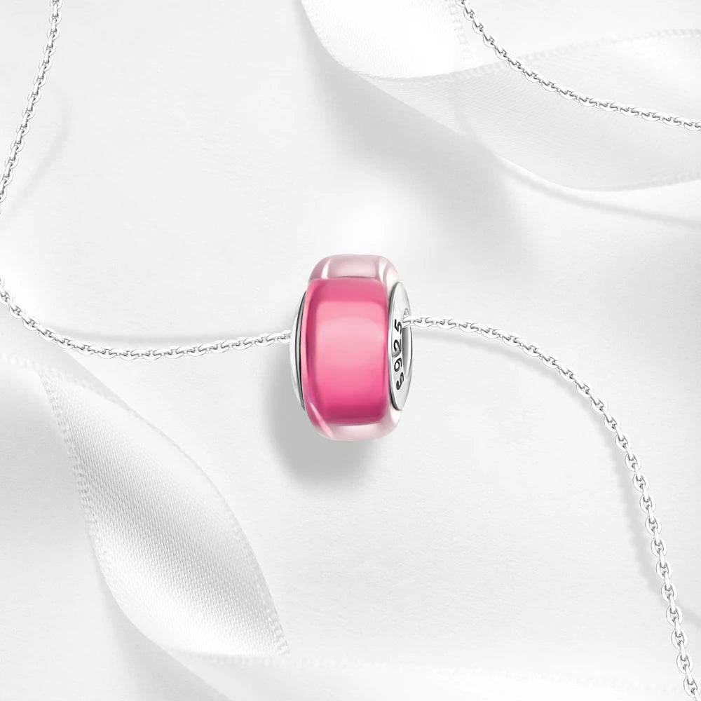 New 925 Sterling Silver Pink Daisy Murano Glass Charm | Cold Enamel Bead Fit Pandora Bracelet & Necklace