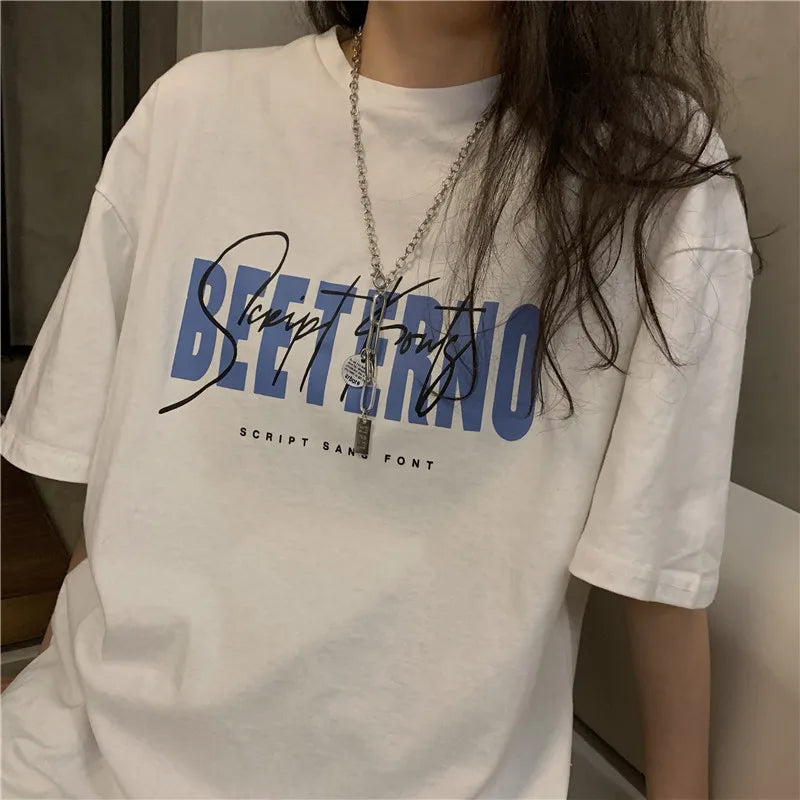 Oversized American Street Style T-Shirt for Women | Retro Loose Cotton Casual Top