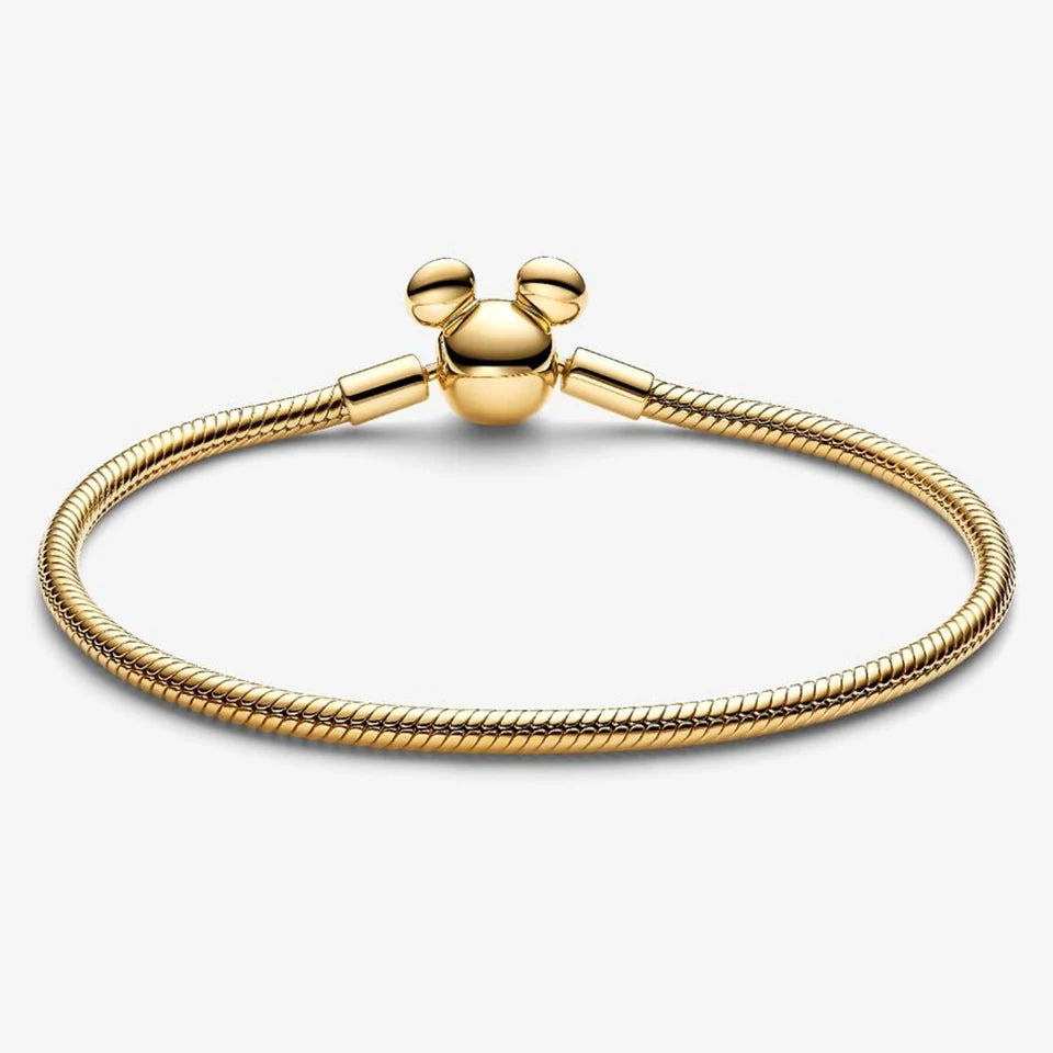 925 Sterling Silver Disney Minnie & Mickey Heart Charm Bracelet | Gold Bead ME Matte Braided Chain – Fashion DIY Jewelry