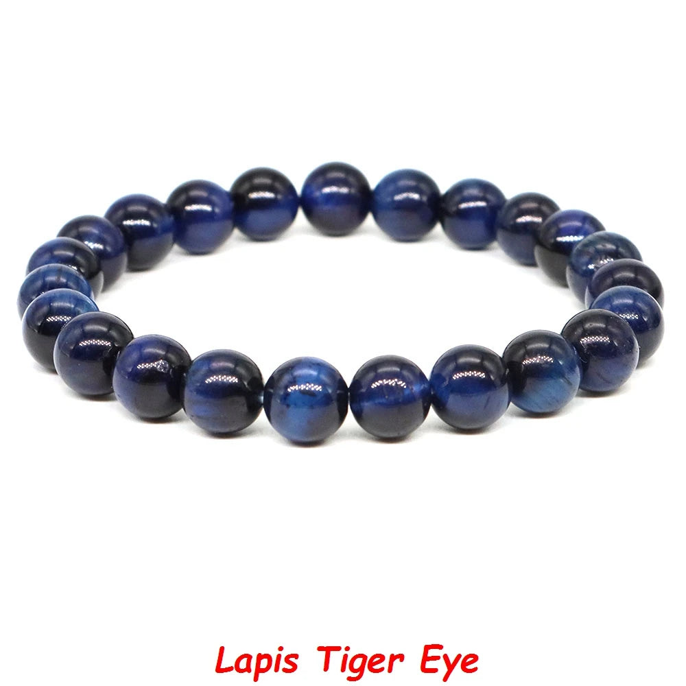 Natural Stone Healing Crystal Bracelet | Amethyst, Quartz & Agate Round Beads Elastic Stretch Bangle for Women & Men