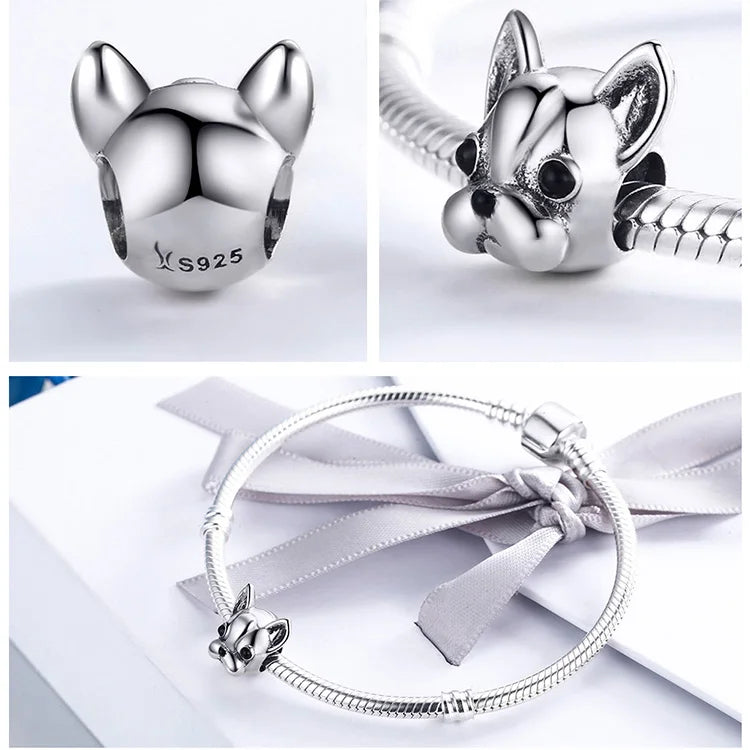 BISAER 925 Sterling Silver Dog Charm | Cute Dachshund Pet Bead Pendant for Women’s DIY Bracelet Jewelry