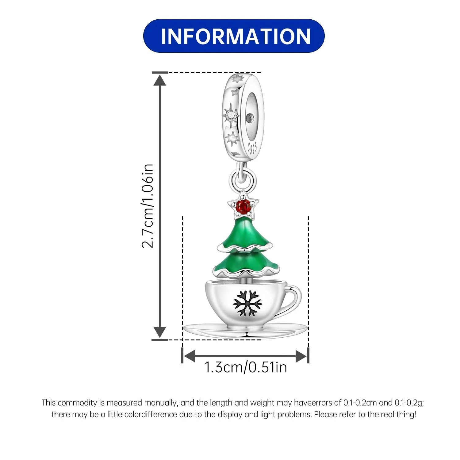 Orstarry 925 Sterling Silver Christmas Tree Coffee Charms | Fit Original Bracelet Women DIY Jewelry Gift