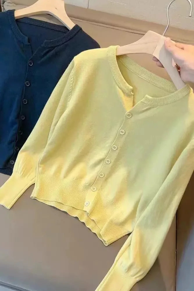 Soft Woolen Knitted Cardigan for Women – Loose Fit V-Neck Korean Style Sweater Jacket, Spring 2024 Outerwear