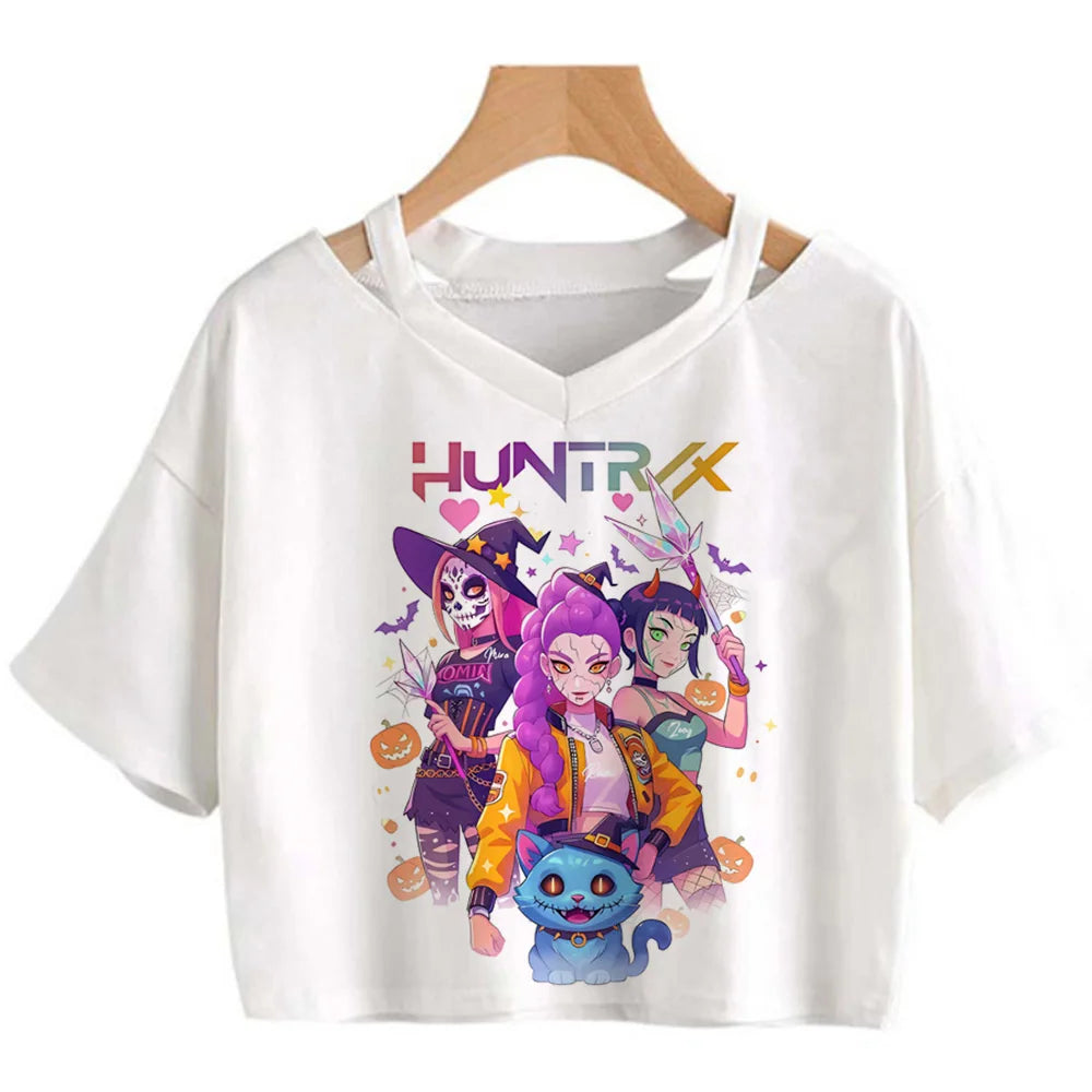 Kpop Demon Hunters Girls Crop T-Shirt – Women’s O-Neck Summer Y2K Punk Sleeveless Top