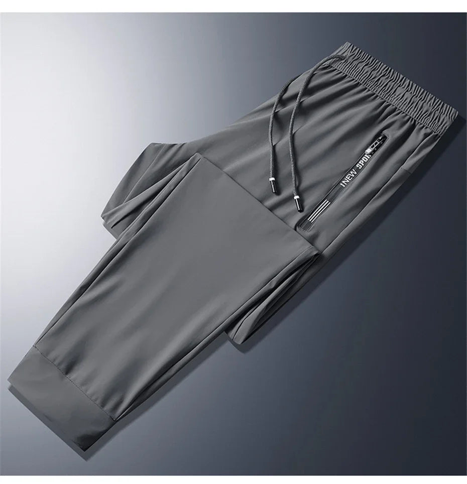 2024 Men’s Plus Size Summer Cool Pants | 7XL–8XL Stretch Sweatpants | Casual Lightweight Trousers in Black & Grey