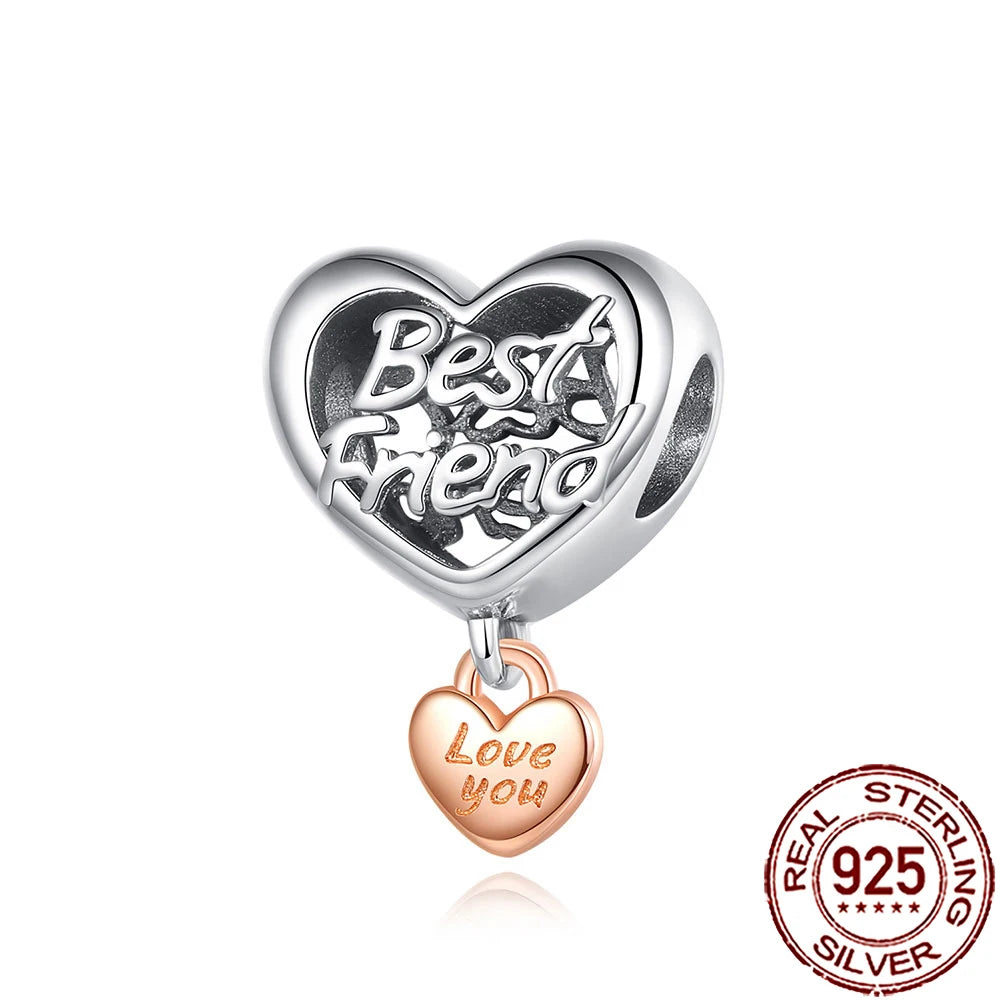 2025 New 925 Sterling Silver Family Love Heart Charm Beads | Sister, Daughter & Mother Pendant for Bracelets & DIY Jewelry