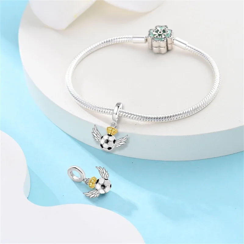 925 Sterling Silver Soccer Trophy Jersey Charm Beads – Fits 3mm Bracelets DIY Jewelry