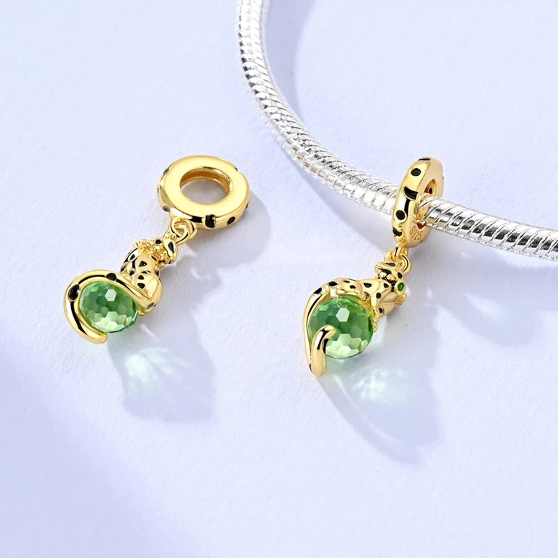 Gold Series Sun & Leopard Charm Beads – Original 925 Sterling Silver Inlaid Zircon DIY Pendants for Bracelet Jewelry Gifts