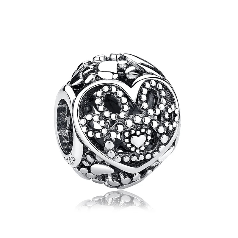 925 Sterling Silver Love Pets Dog Cat Paw Print Charm Beads for Women