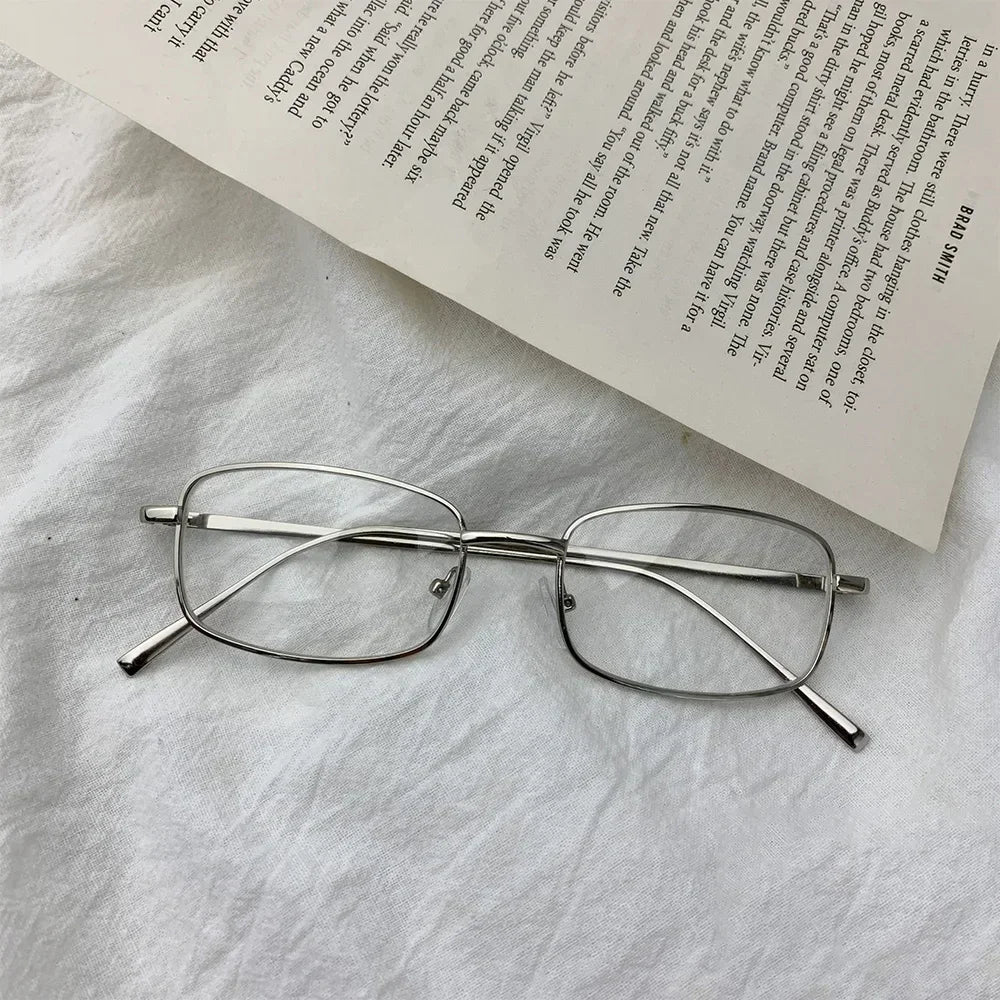 Y2K Harajuku Small Square Frame Glasses for Women – Retro Metal Clear Eyeglasses | Blue Light Blocking Reading Spectacle