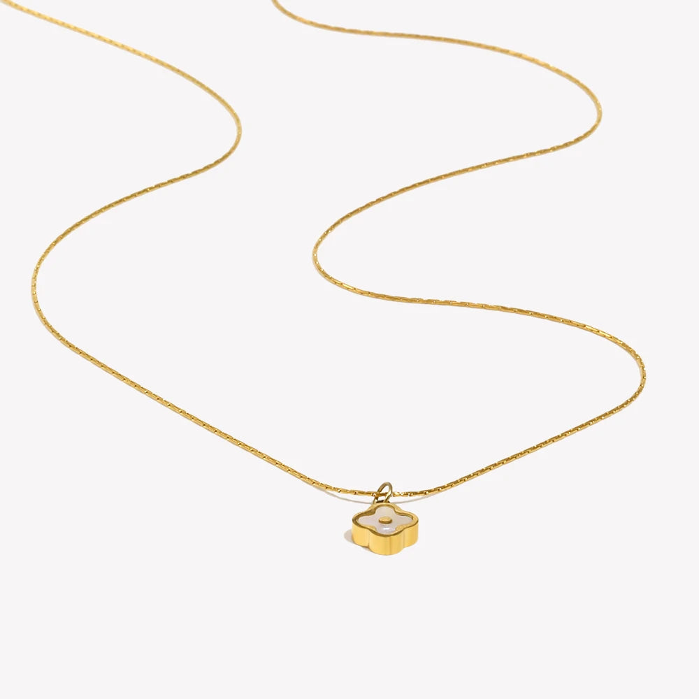 E.B.belle Mini Shell Flower Pendant Necklace – 18K Gold Plated Stainless Steel Jewelry for Women